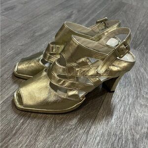 San Marina Vintage Gold Leather Cutout Heels Sandals EU 37 US 6.5